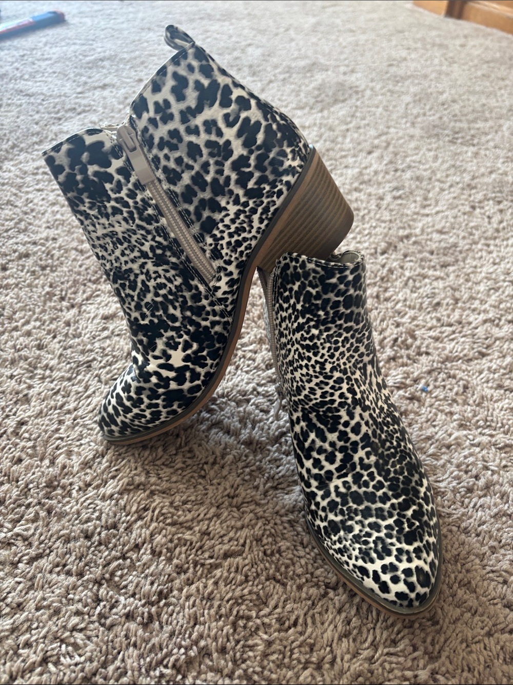 Leopard Print Ankle Boots - Black & White